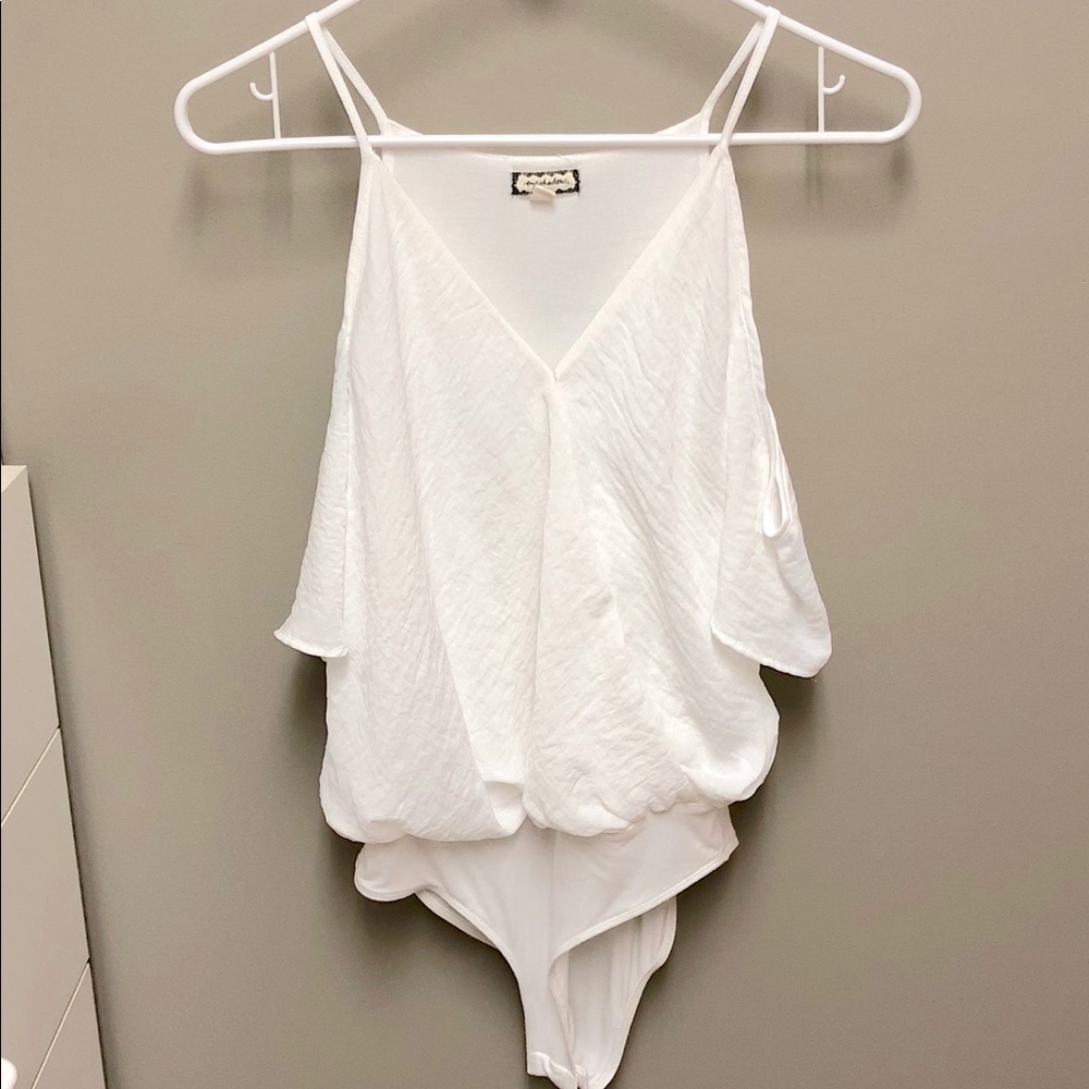 White cold shoulder bodysuit